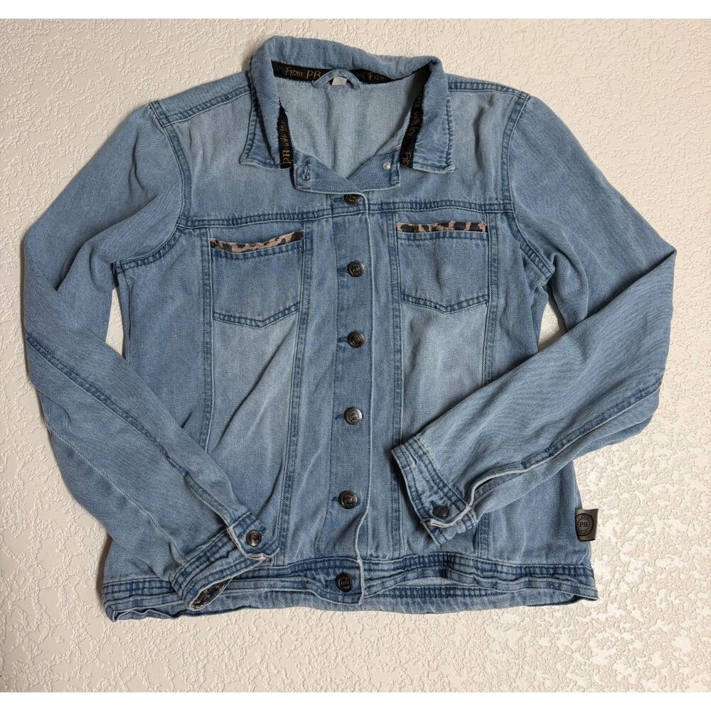 From PB With Love Leopard Trim Denim Jacket Women’s M